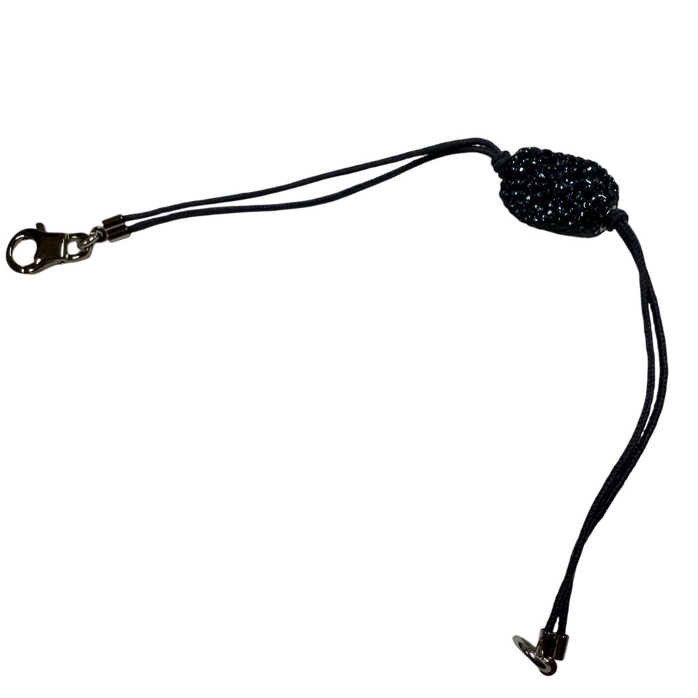 Navy Blue Crystal Encrusted Barrel Bead Cord Bracelet Gunmetal Lobster Clasp